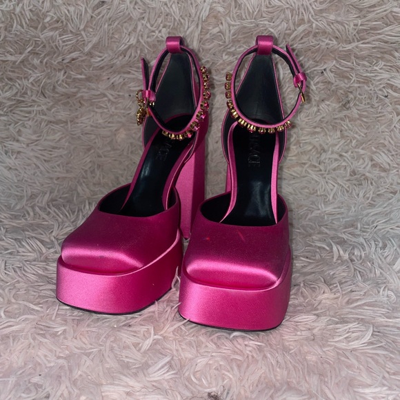 Versace pink satin platform pumps SZ 37 - Picture 2 of 15